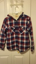 Boston Traders sherpa Jacket Women Size Medium Red Blue Plaid With Pockets