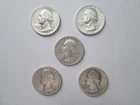 Lot of 5 US 1940's Washington Quarters 90% Silver  Lot Of 5 Coins