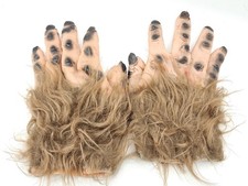 Werewolf Wolfman Gloves Faux Fur Hairy Wolf Claw Hands Costume Halloween Rubber