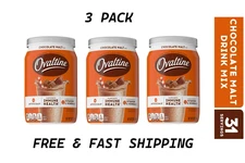 (3 PACK ) Ovaltine Chocolate Malt Powdered Drink Mix, Hot and Cold Milk 12 oz.