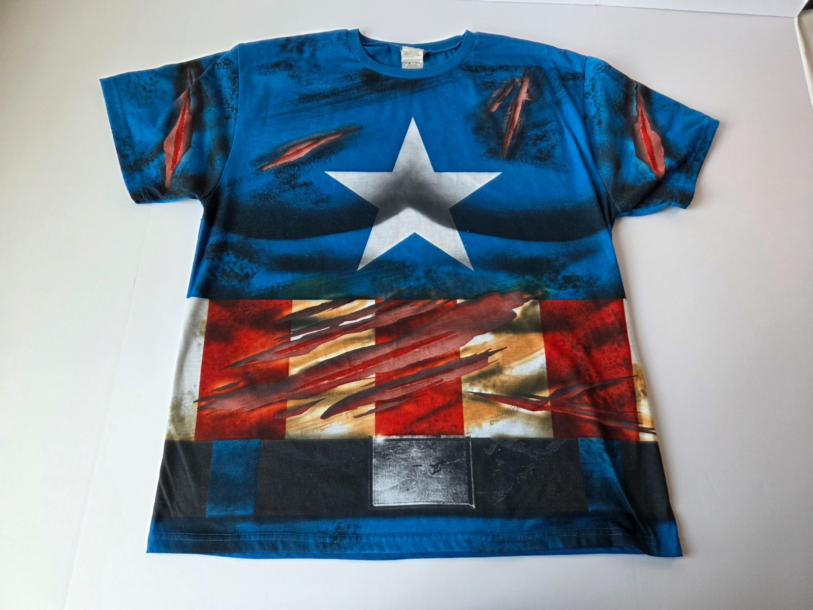 Marvel Captain America Graphic T Shirt Mens Large Blue All Over Print Superhero