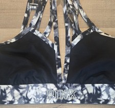 PINK Victoria's Secret Ultimate Sports Bra M Black Gray White Tie Dye