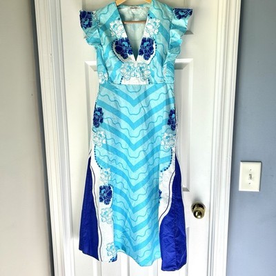 Celina Moon Midi Blue Hawaiian Flower Dress Sz Small EUC Resortwear Travel | eBay Celina Moon Midi Blue Hawaiian Flower Dress Sz Small EUC Resortwear Travel | eBay
