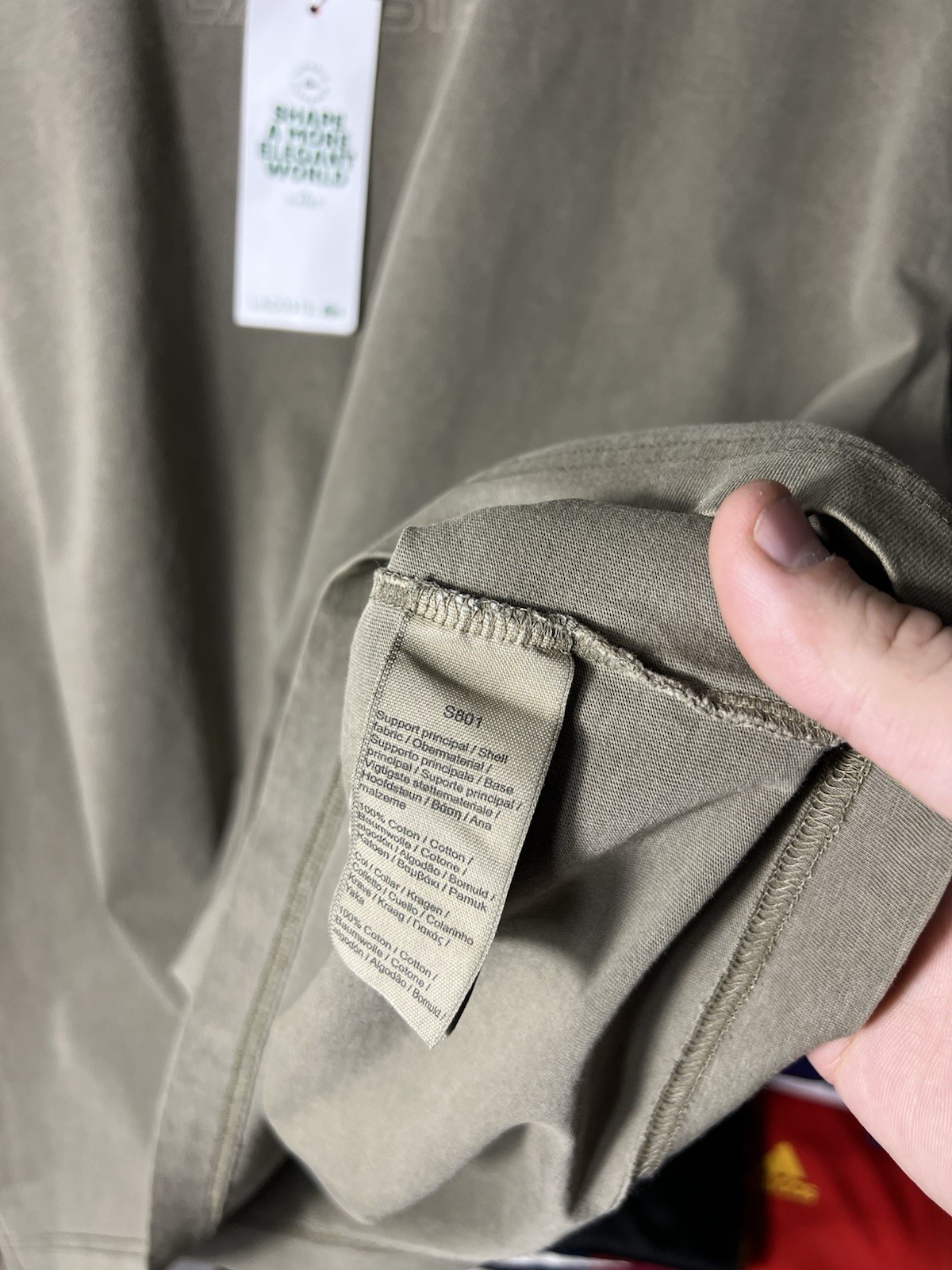 NWT Lacoste Loose Fit Embroidered Logo T‑Shirt Khaki Green Washed Y2K Size XL thumbnail 14