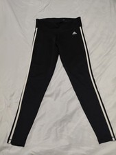 Adidas Black Leggings L White Side Stripes Climalite Athletic New