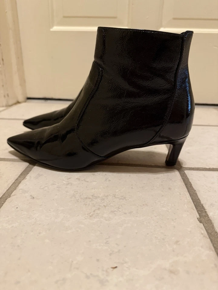 Aquatalia By Marvin K. Black Patent Weatherproof Pointed Toe Ankle Boot Size 8 - Image 2 of 4