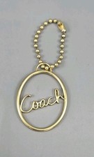 Vintage Coach Script Cursive Logo Gold Metal Round Charm Key Fob Bag Hang Tag