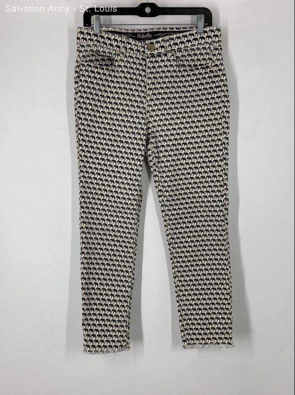 Rafaella Womens Black White Elephant Print Slimming Chino Pants Size 10