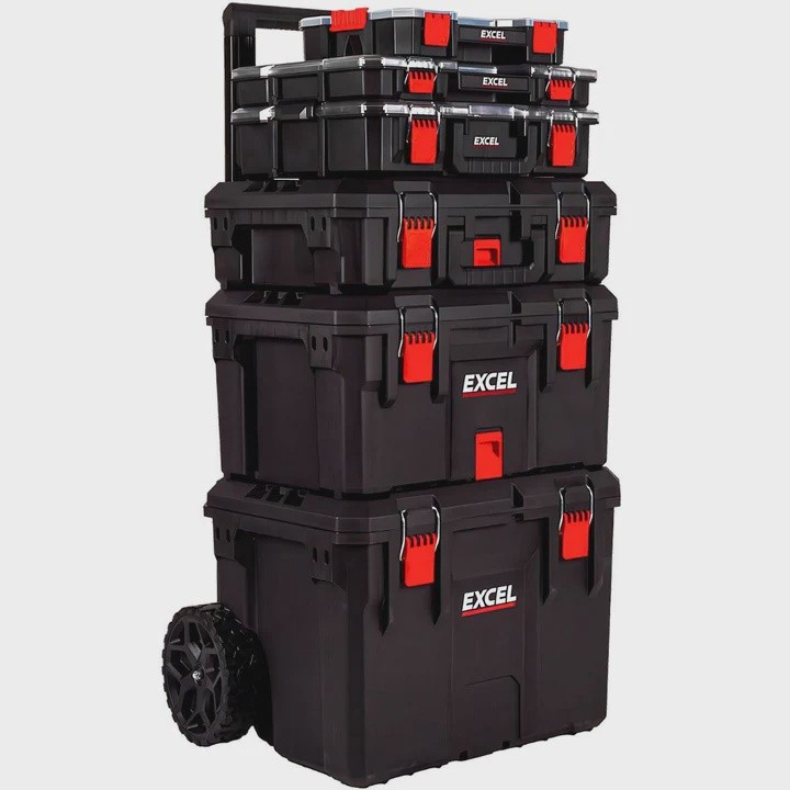 Excel 32121 Modular Tool Box Heavy Duty Mobile Storage 6 Piece Set with Organise