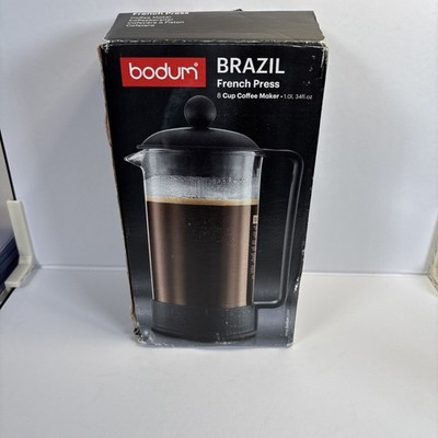 New BODUM Brazil 8 Cup FRENCH PRESS Glass Coffee and Tea Maker 34 oz BLACK