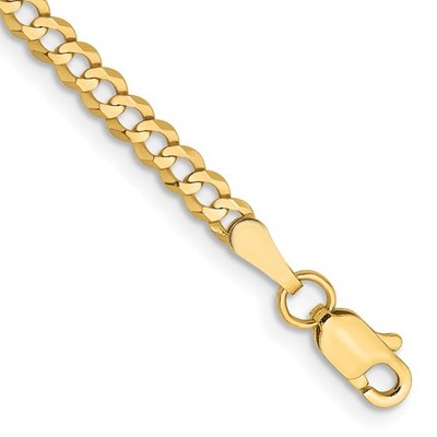 14K 7 Zoll 3,1 mm leicht flach kubanisch mit Karabinerverschluss Armband Kette Halskette