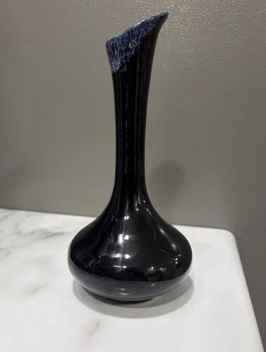 Vintage Van Briggle Pottery Black Blue 7” Bud Vase Signed