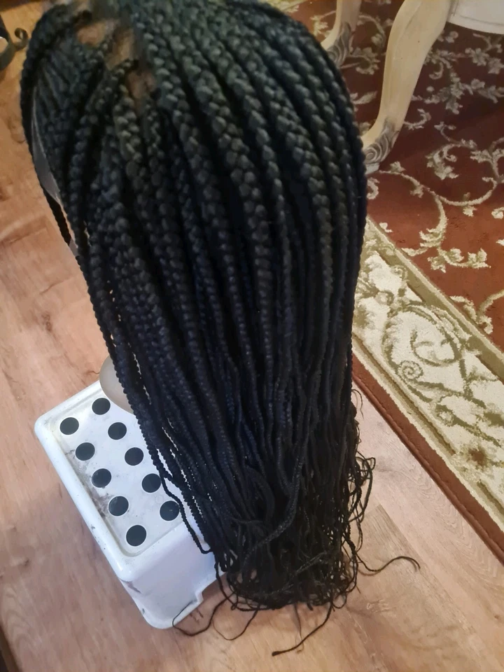 Peluca trenzada para mujer negra trenzas de encaje frontal fibra sintética Foto 2 de 4