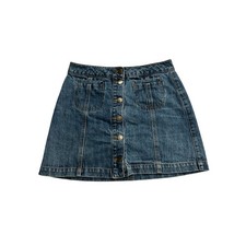 Vanilla Star Denim Mini Skirt Womens Size S Blue Excellent Button Front A-Line