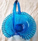 Rare, Vintage Fenton Glass Bridal Basket, Large, Hobnail, Colonial Blue