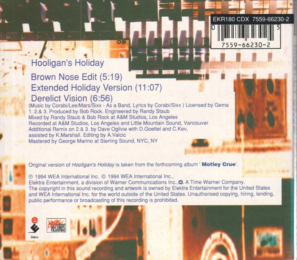 Mötley Crüe Hooligan's Holiday CD Europa Elektra 1994 Limitierte CD Single - Bild 2 von 2