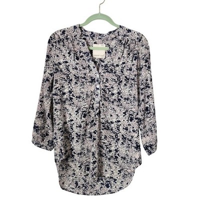 AMOUR VERT Silk Blouse Blue Abstract Print Lightweight Top S