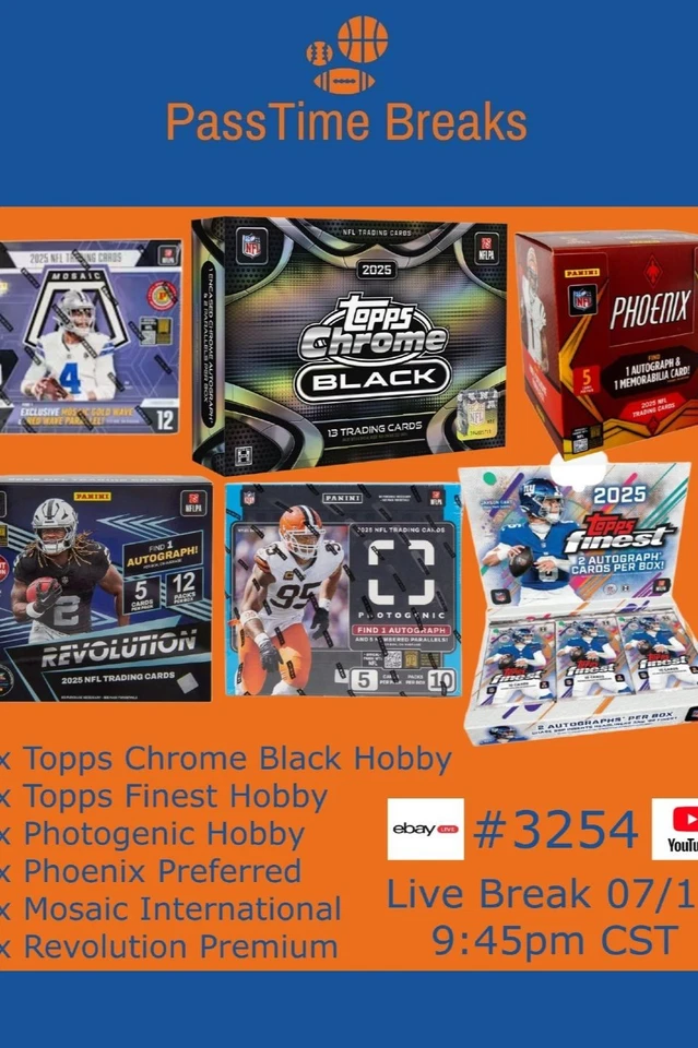2025 TOPPS CHROME BLACK FINEST FOOTBALL - 6x Box Hobby Mix BREAK 3254