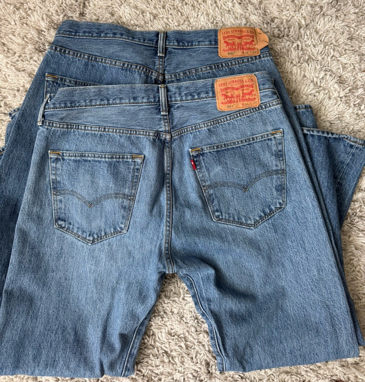 Lot Of 2 Levis 501 Button Fly Straight Leg Denim Blue Jeans Men Size 36X30 Vtg thumbnail 9