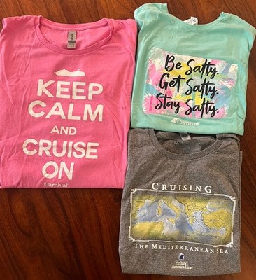 Lot of 3 - Cruise T-shirts (Carnival, Holland) ''Keep Calm and Cruise On''; Salty