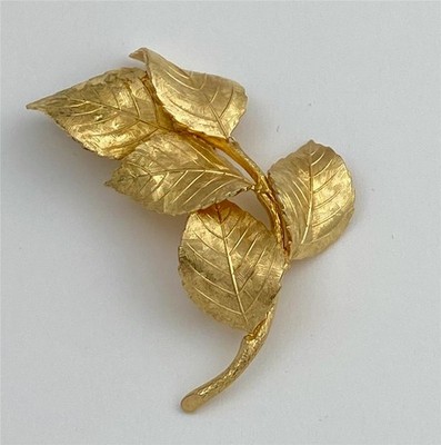 Christian Dior Grosse 1959 Germany Gold Plate Wavy Leaves Brooch Pin