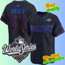 Men's Toronto Blue Jays #57 Shane Bieber 2025 World Series Cool Stitched Jersey
