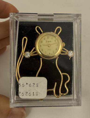 Vintage Sheffield Cat Pin/Brooch with clear rhinestone Watch, Needs Battery - Picture 5 of 5