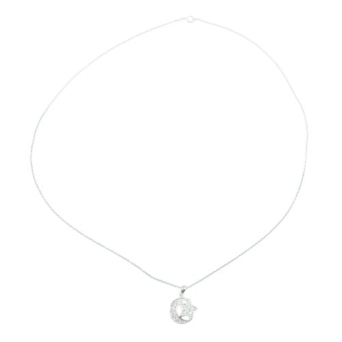 Sterling Silver Celestial Moon and Star Pendant Necklace 18.5 Inches