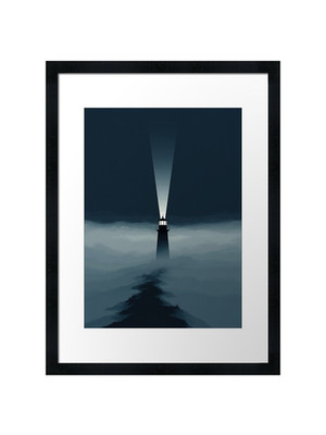Leuchtturm Strahl durch Nebel gerahmtes Wandbild Poster Druck Bild