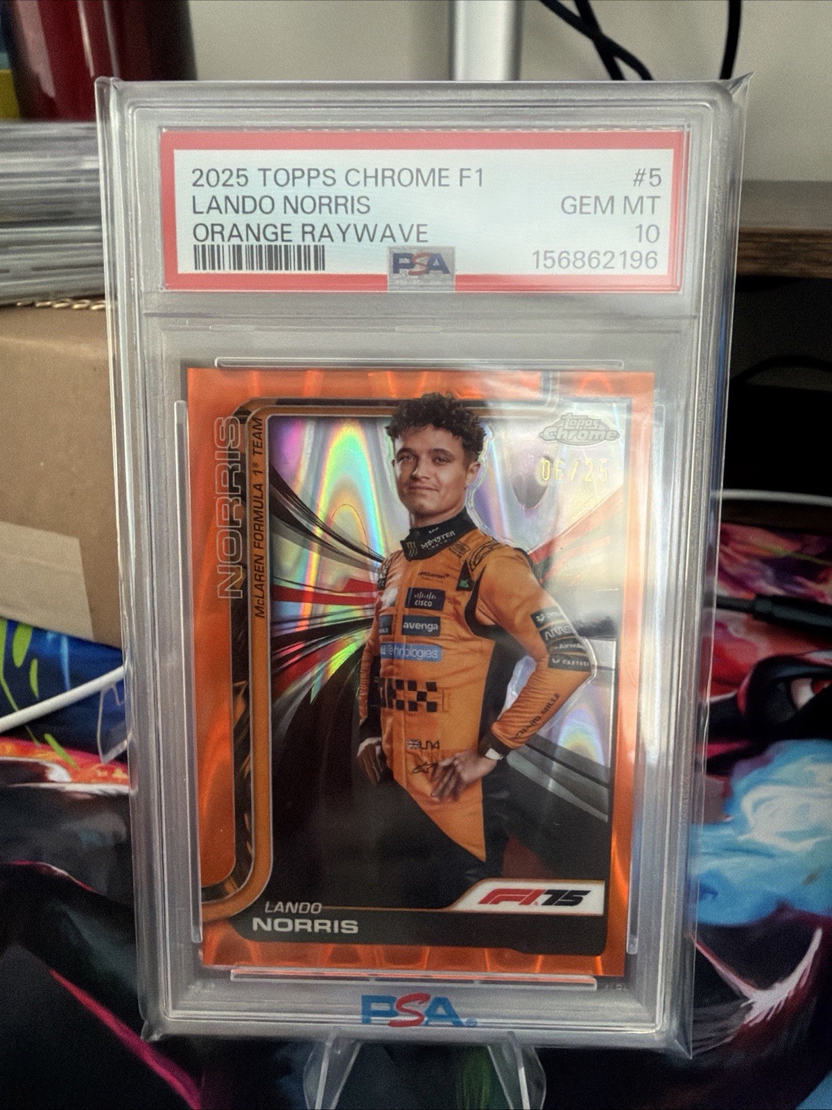 2025 Topps Chrome Formula 1 F1 Lando Norris Orange Raywave /25 #5 PSA 10 Pop 1 view 4