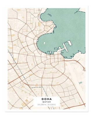 Doha Stadtkarte Wandkunst Elegante Urbane Dekoration Moderne Stadtkart