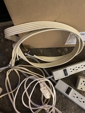 Box of Various Extension Cords Surge Protector Strips
