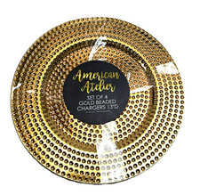 SET OF 4 AMERICAN ATELIER GOLD TONE RESIN 3D POLKA DOT CHARGERS,PLACEMATS -13"