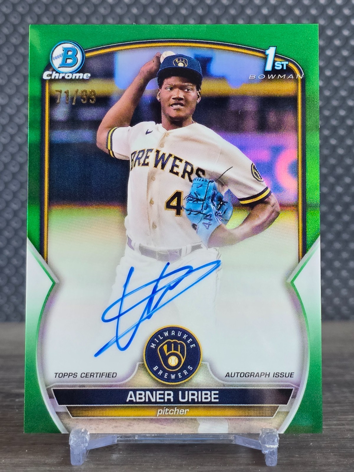 2023 Bowman Chrome ABNER URIBE 71/99 auto Green refractor #CPA-AU 1st prospect