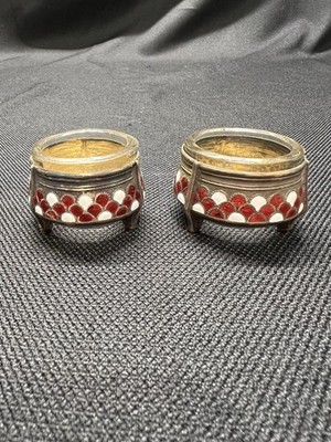 VTG Hommet Russian USSR Melchior Enamel and Glass Insert Open Salt Cellars