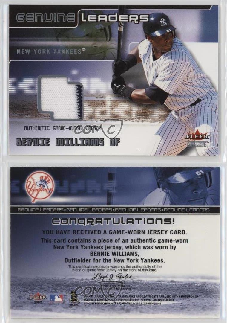 2002 Fleer Genuine Leaders Game-Worn Jersey Relic Bernie Williams view 3