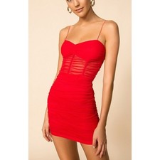 Superdown Mesh Corset Ruched Mini Dress XXS Red Y2K Party Club Festival Glam