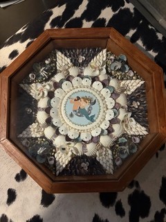 Vintage Sailor’s Valentine Style Shell Art Mermaid Shadow Box Octagon Wall Decor