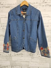 Denim Co Womens Medium Embroidered Denim Jacket with Floral Cuffs Floral Lining