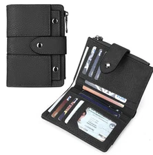 Womens Black Small Leather Wallet Credit Card Holder Bifold Purse Clutch Pocket