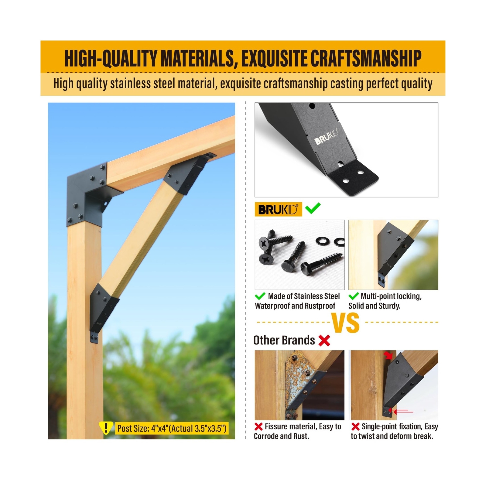 8pc 45°-Degree Angle Support Bracket, 2x4 (Actual 1.5''x3.5'') Angle Bracke