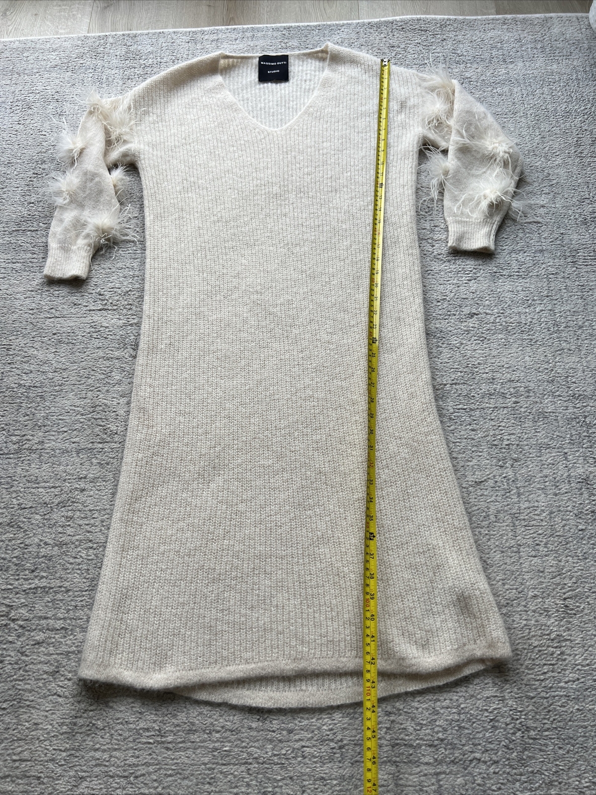 Massimo dutti studio alpaca wool dress S 8 cream pom Feather Pom sleeves RRP£199 image 3