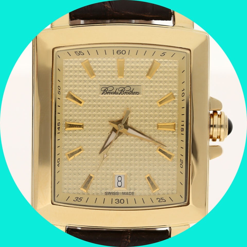 Brooks Brothers 18K YG Swiss Automatic Date Watch #21387 34x39MM