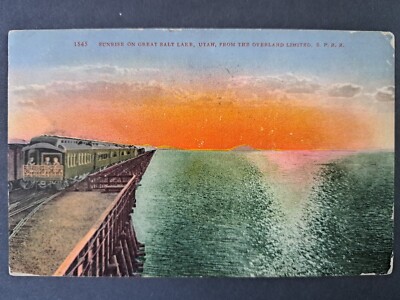 Postcard Sunrise On Great Salt Lake Utah From The Overland Limited S.P.R.R. 