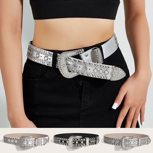 Ceinture en strass avec boucle en diamants pour hommes et femmes