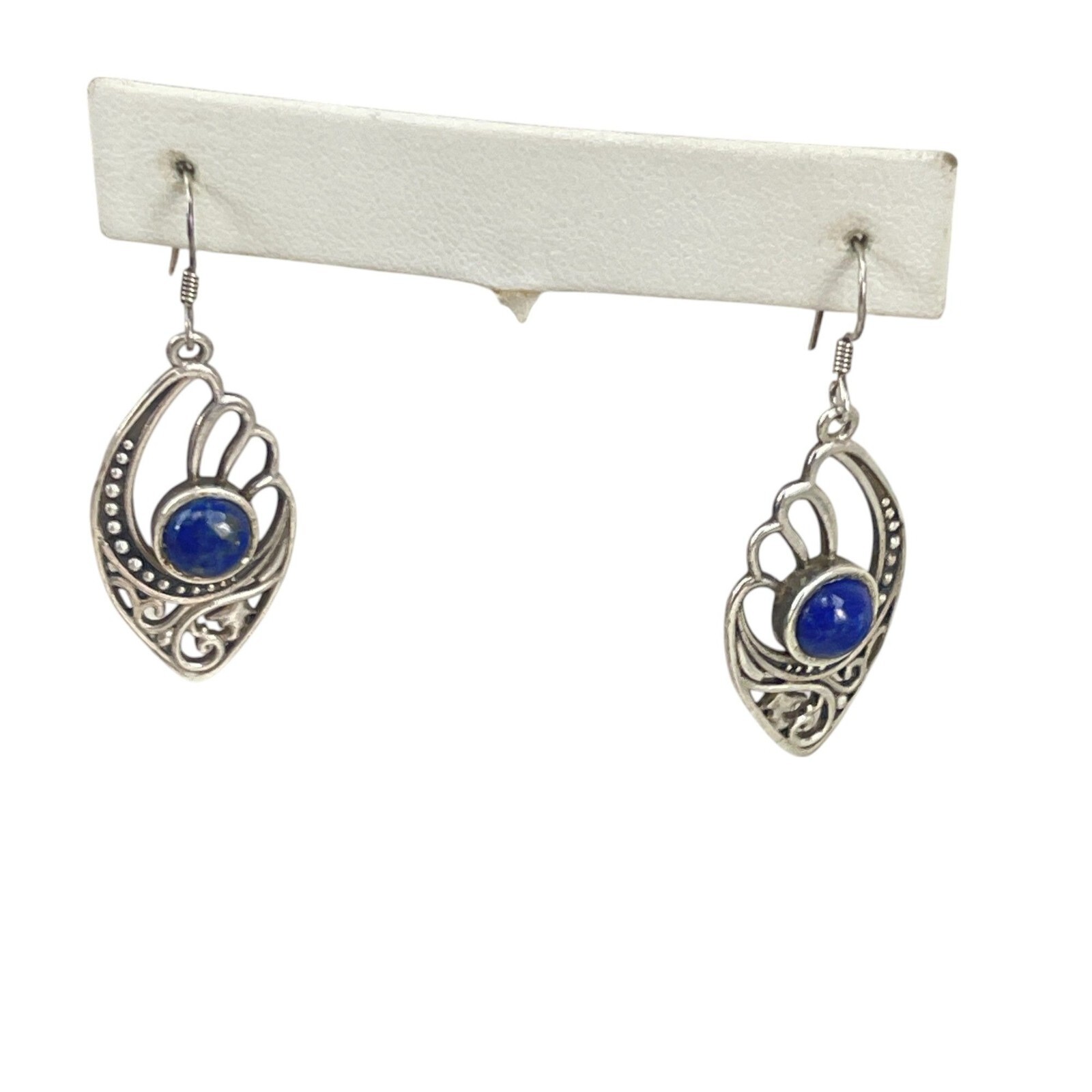 Sterling Silver Lapis Gemstone Dangle Earrings Wi… - image 6