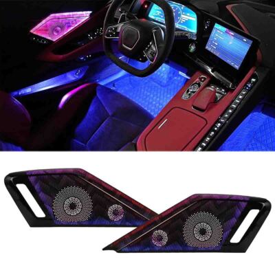 2Pcs Door Speaker Cover w/LED Ambient Light,Voice APP,RGB Foot Light for C8 Z51