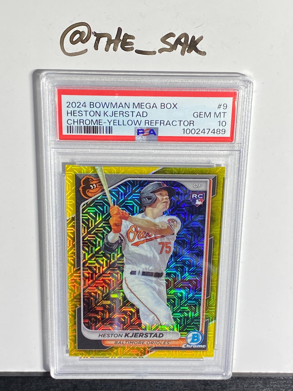 2024 BOWMAN MEGA BOX CHROME 9 HESTON KJERSTAD YELLOW REFRACTOR /75 PSA 10