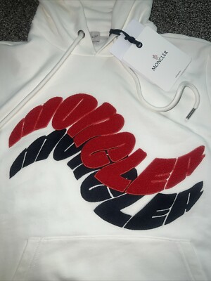 Moncler Maglia Hoodie White Stitched Lettering Mens Sz M Brand New