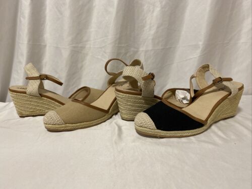 Lot Of 2 Pairs Abound Espadrille Wedge Sandals Nude Natural Black Size 10 M...H3 - Afbeelding 1 van 11
